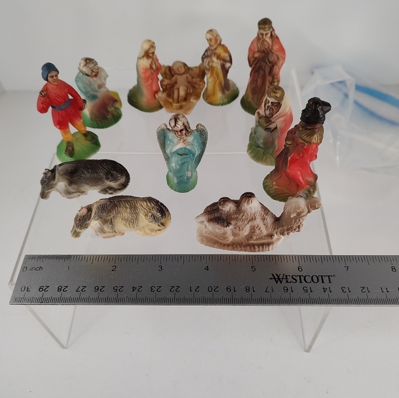 Vintage Shiny Brite Nativity Figure 12 Piece Plastic Hong Kong Mini Christmas 2" - Picture 7 of 12